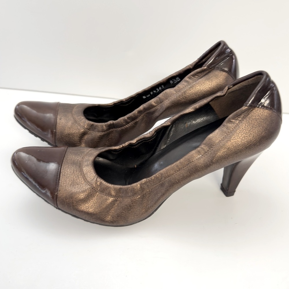 Stuart Weitzman Bronze Metallic Scrunchy Cap Toe Heels